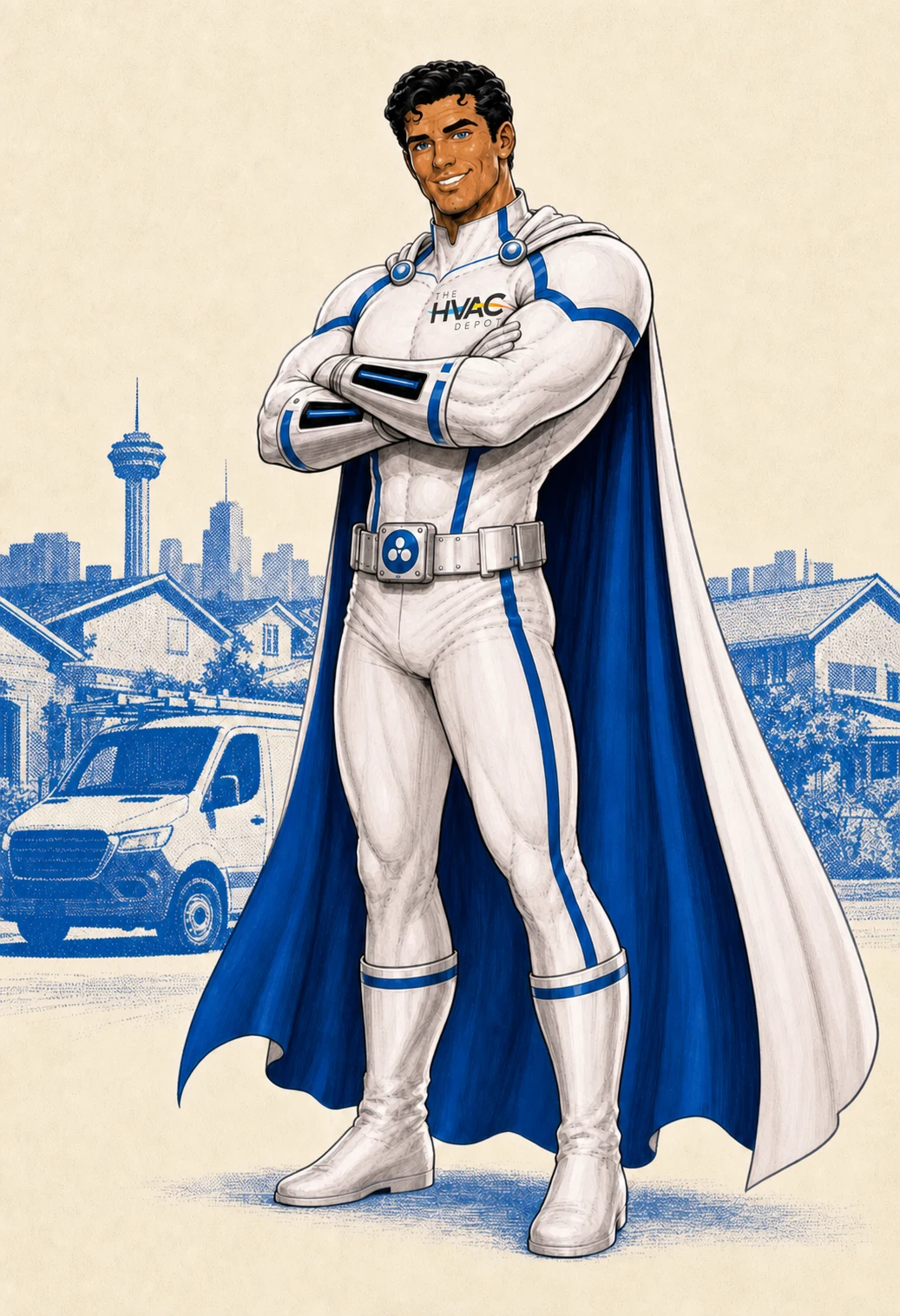 The HVAC Hero standing confidently in a San Antonio neighborhood