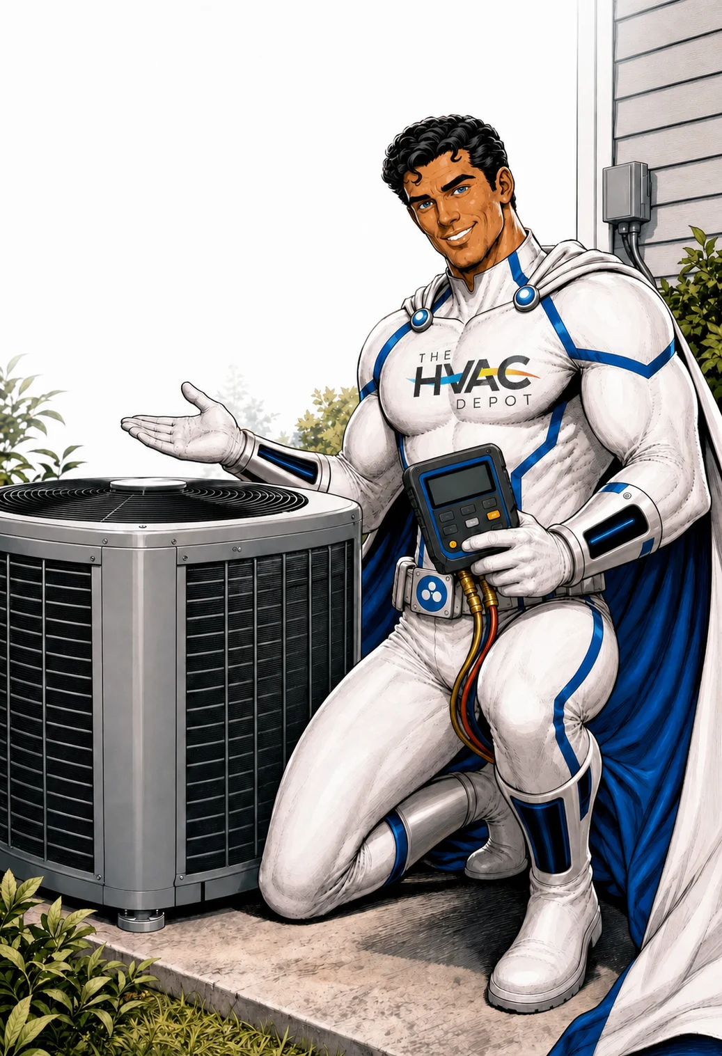 The HVAC Hero diagnosing an outdoor air conditioning system